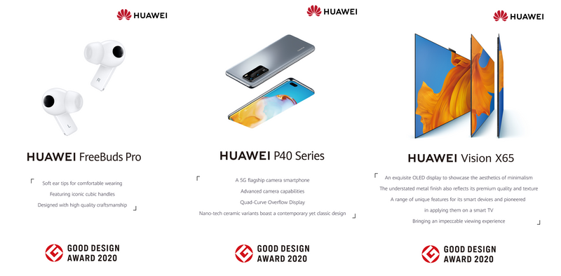 HUAWEI FreeBuds Pro, P40 Series, Vision X65 and VR Glass awarded esteemed Good Design Awards 2020