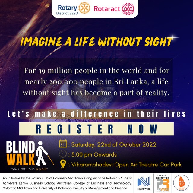 Annual Blind Walk by Rotary Family of Colombo Midtown to be held on 22nd October